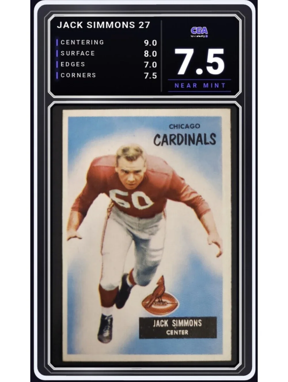 1955 Bowman Football #27 Jack Simmons Chicago Cardinals - CGA 7.5 Digital Grade